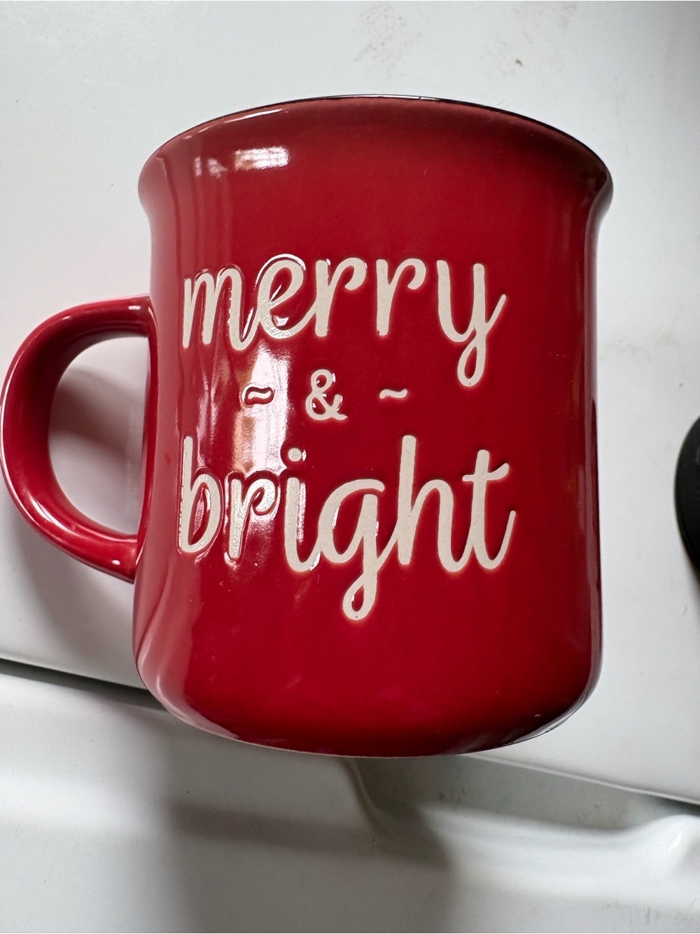 Red Ceramic 'Merry & Bright' Holiday Mug